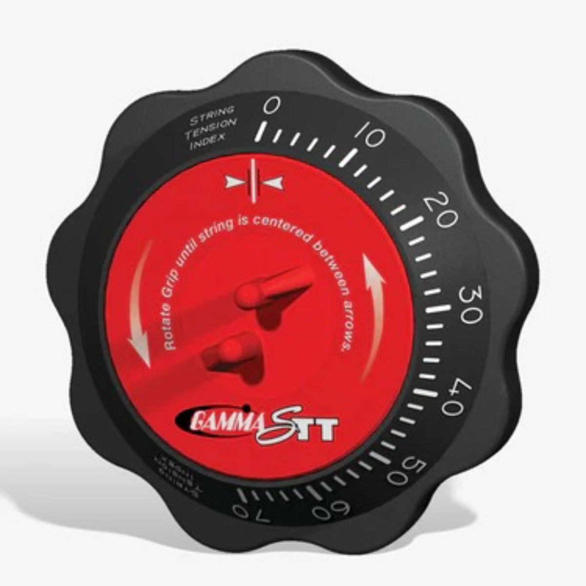 Tennis string tension tester device with a dial gauge, designed to measure and monitor racquet string tension, packaged in retail display.