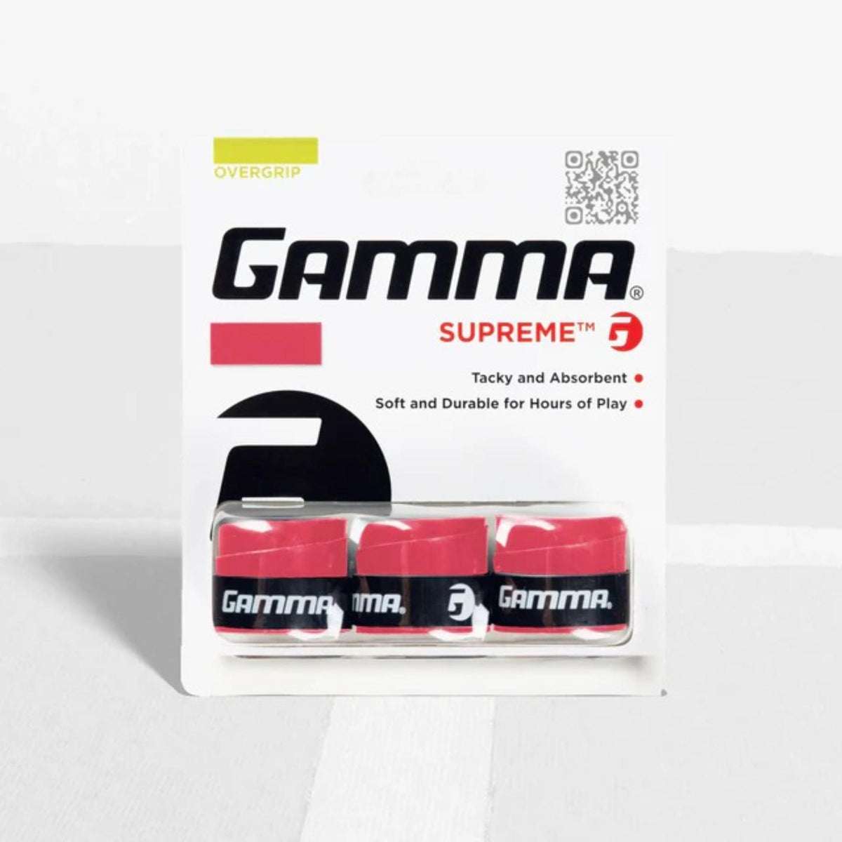 Tennis racket overgrip pack with multiple grip wraps in retail packaging, designed to provide a tacky feel, durability, and moisture absorption.