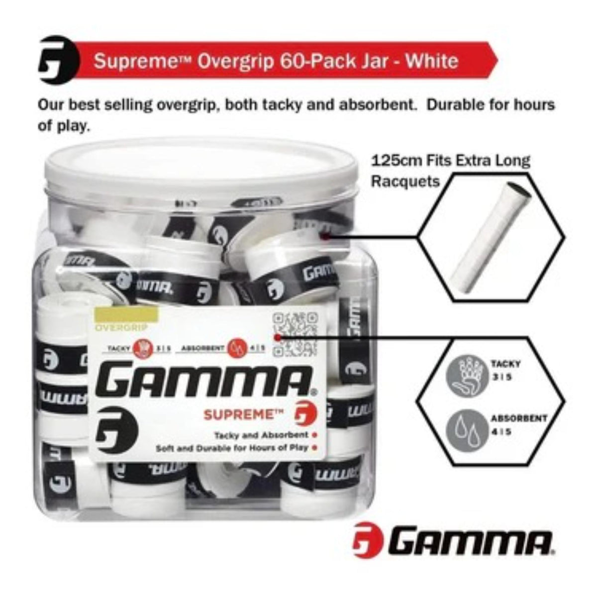 Tennis racket overgrip jar containing multiple grip wraps, designed for comfort, tackiness, and moisture absorption during play.