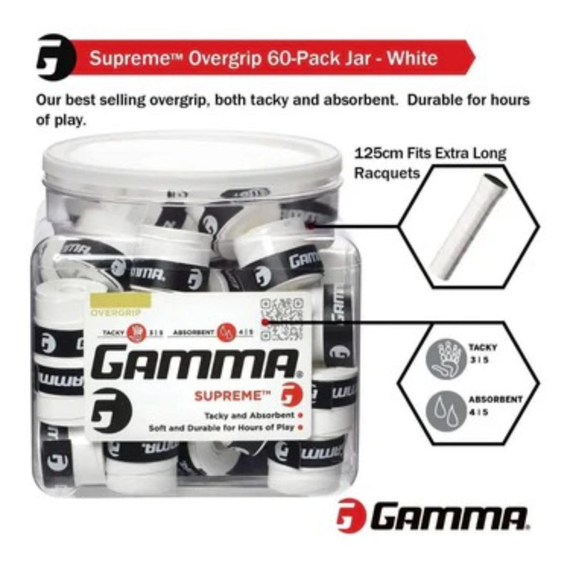 Tennis racket overgrip jar containing multiple grip wraps, designed for comfort, tackiness, and moisture absorption during play.