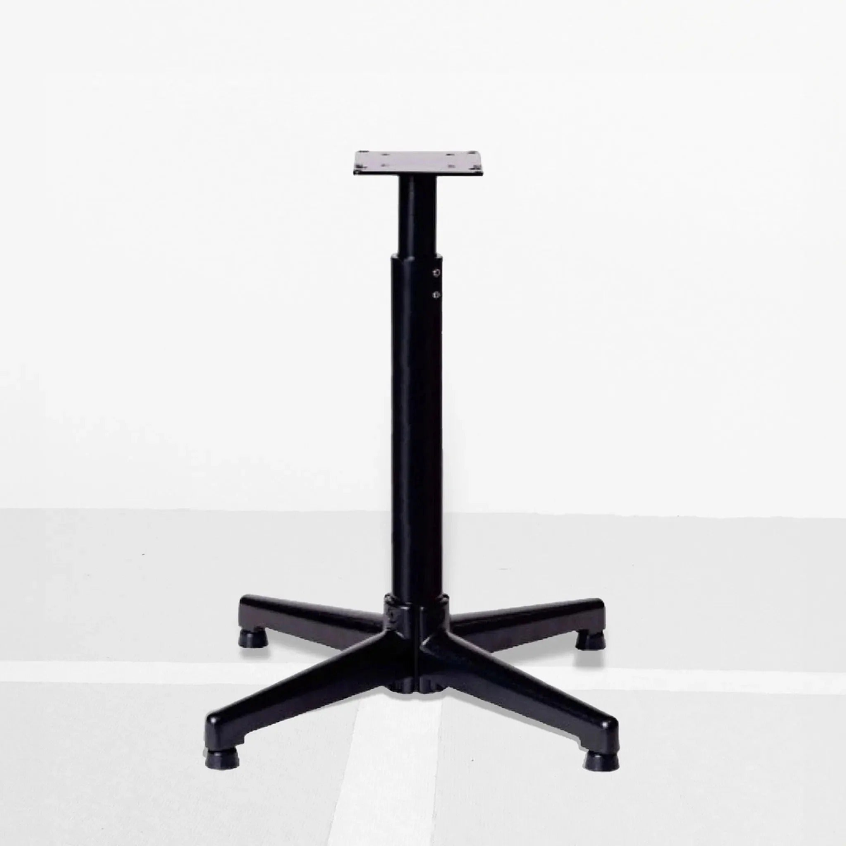 Tabletop stringing machine stand with caster-style legs and adjustable height support, designed to provide stable and mobile positioning for a stringing machine.