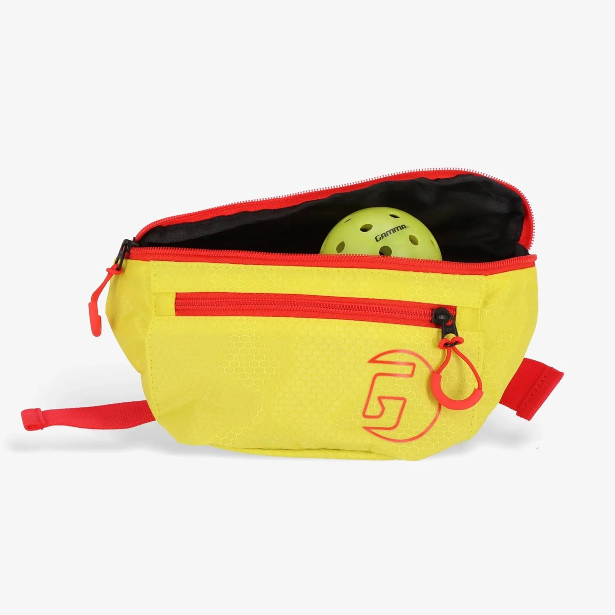 Sport fanny pack with adjustable strap and zippered compartments, designed for convenient storage of personal items during activities.