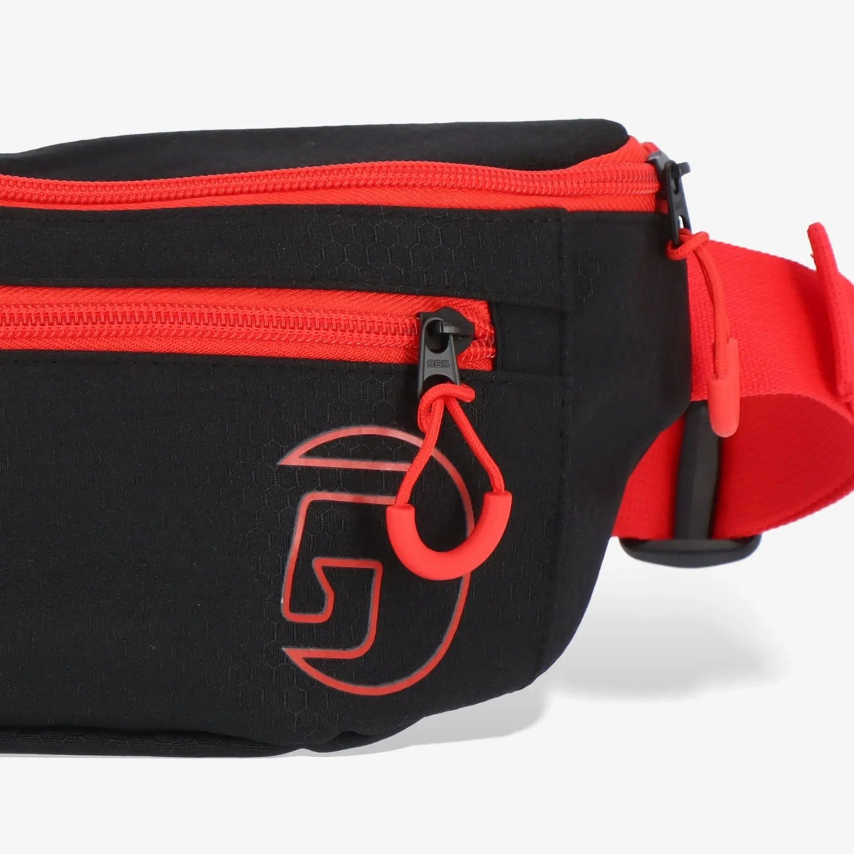 Sport fanny pack with adjustable strap and zippered compartments, designed for convenient storage of personal items during activities.