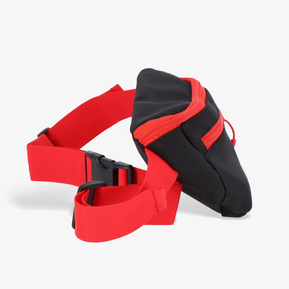 Sport fanny pack with adjustable strap and zippered compartments, designed for convenient storage of personal items during activities.