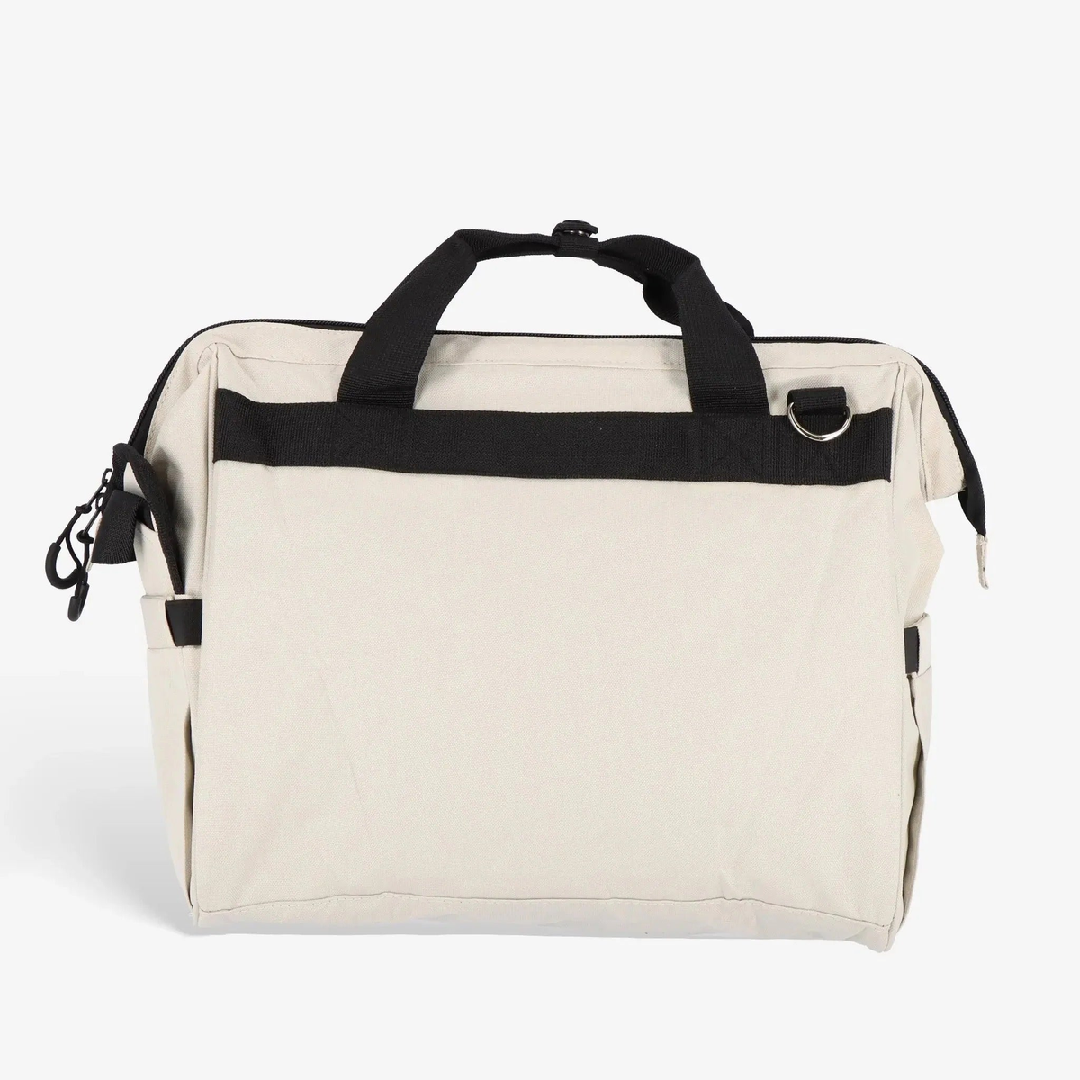 Sport tote bag with carry handles and shoulder strap, featuring multiple zippered compartments and a side pocket for holding a water bottle or gear.