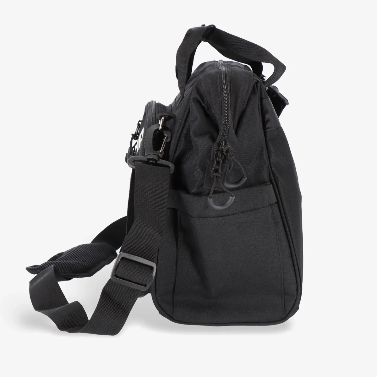Sport tote bag with carry handles and shoulder strap, featuring multiple zippered compartments and a side pocket for holding a water bottle or gear.