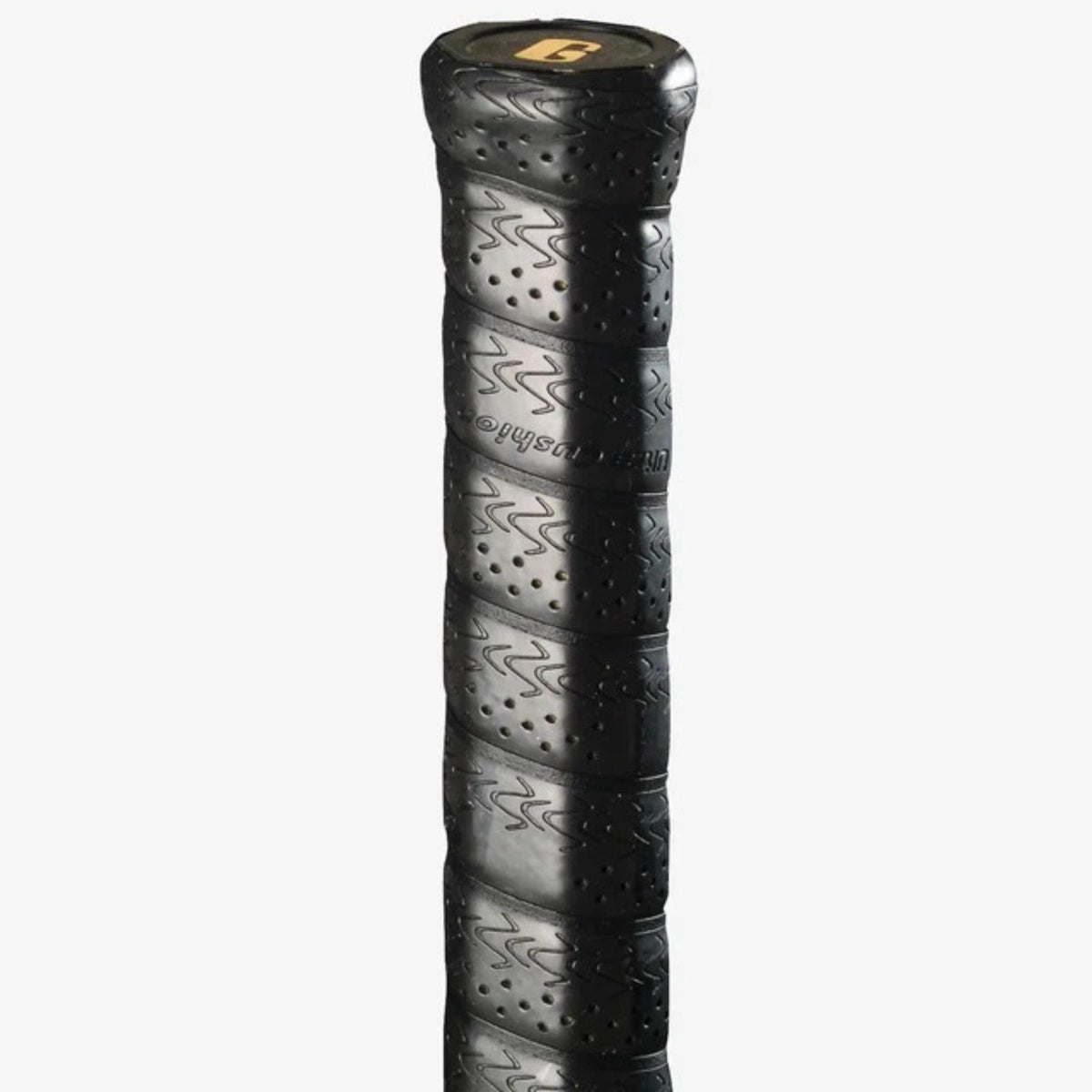 Textured replacement grip for racquet handles featuring cushioned padding and a patterned surface for enhanced control and comfort.