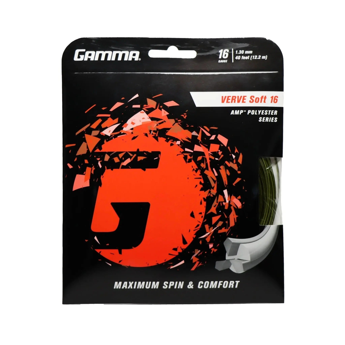Tennis string set packaged in retail card, designed for enhanced spin, comfort, and overall playability.