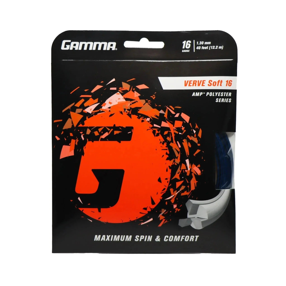 Tennis string set packaged in retail card, designed for enhanced spin, comfort, and overall playability.