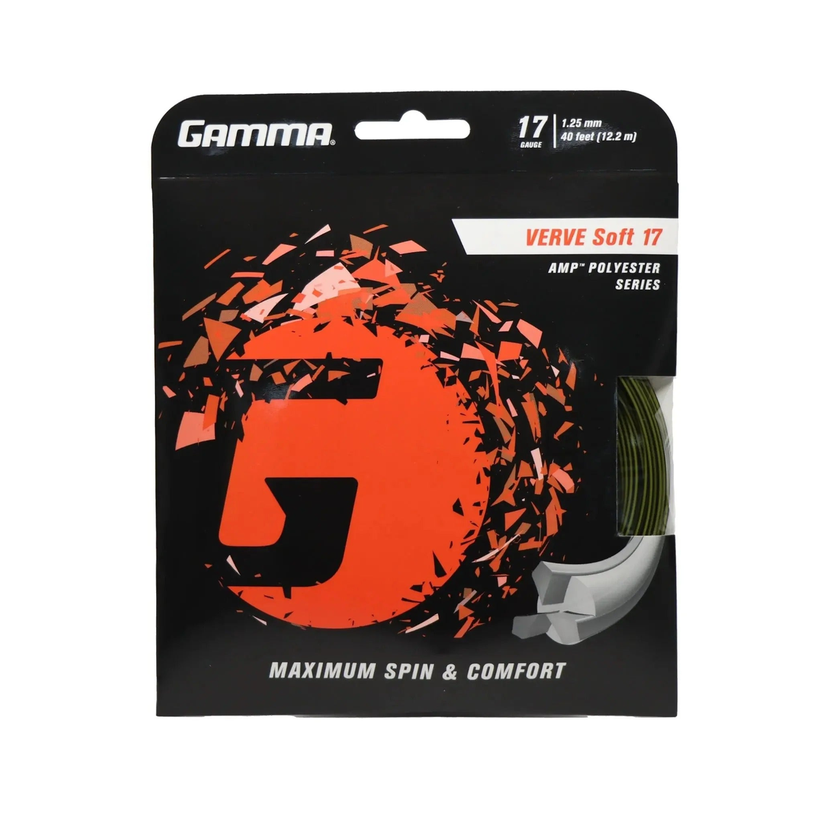 Tennis string set packaged in retail card, designed for enhanced spin, comfort, and overall playability.