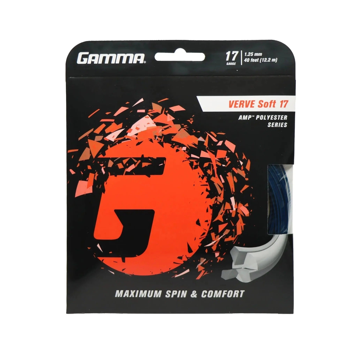 Tennis string set packaged in retail card, designed for enhanced spin, comfort, and overall playability.