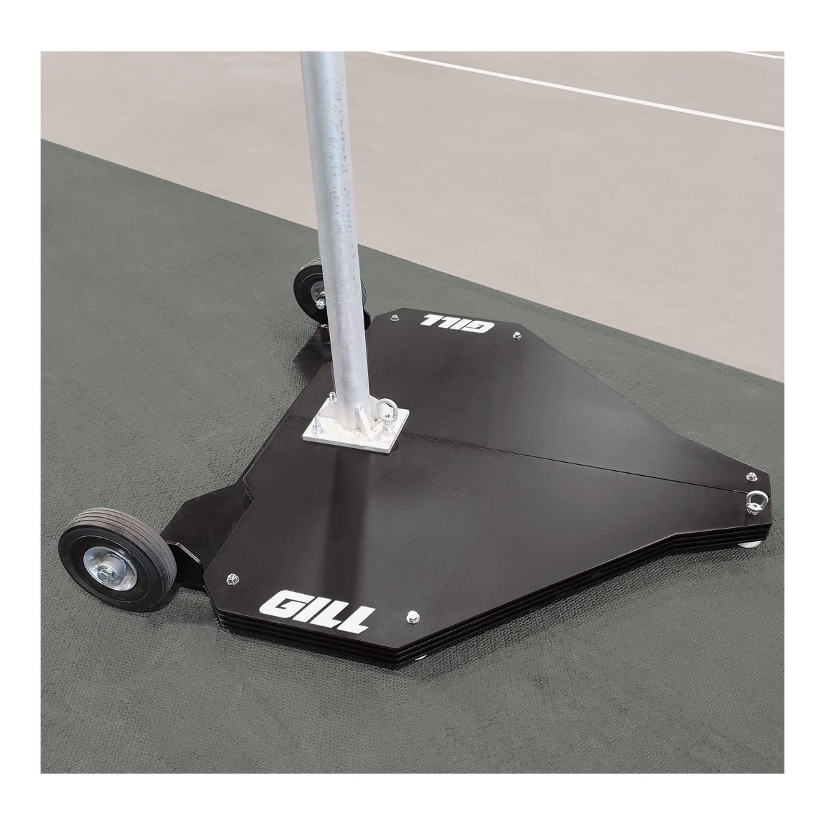 Gill Athletics NCAA Portable Weight Throw Cage Base: A500 Grade B steel equipped with wheels. To be weighted with sand or water filled jugs