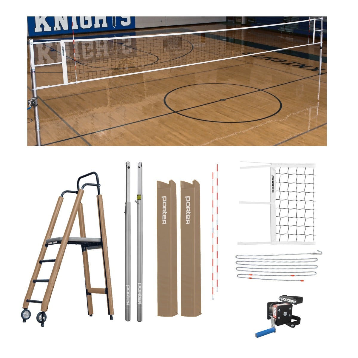 Porter Athletic Powr Line Vb Competition Plus Package 3-1/2" diameter, Tan, Graphic