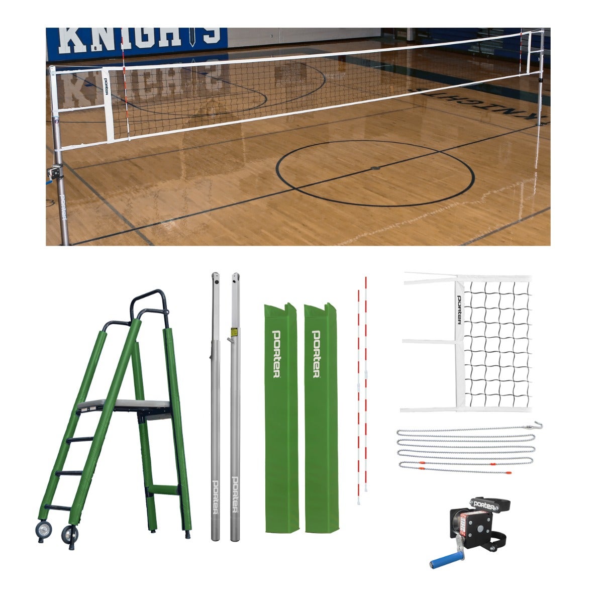 Porter Athletic Powr Line Vb Competition Plus Package 3" diameter, Kelly Green, Graphic