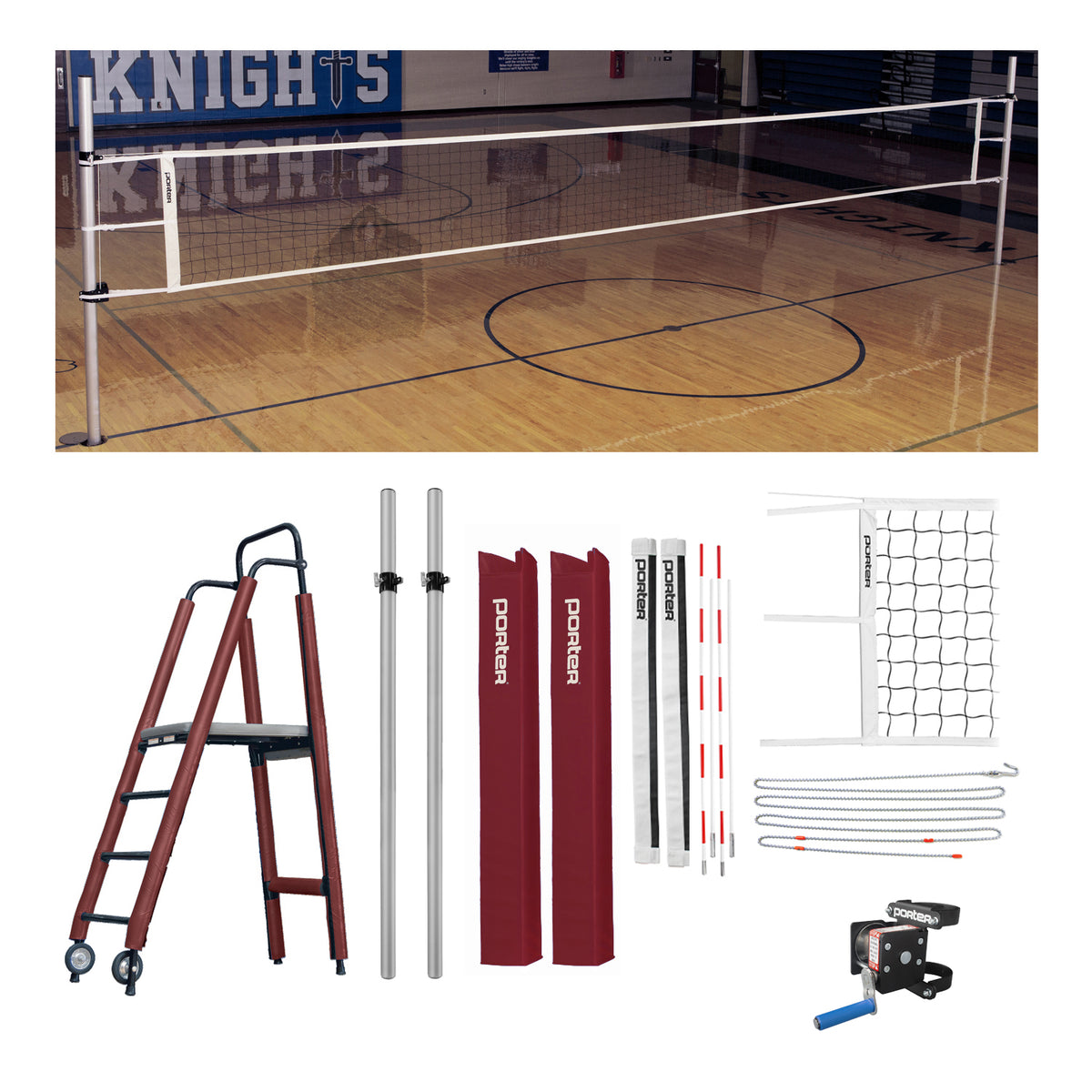 Porter Athletic Powr Rib Ii Vb Competition Plus Package 3-1/2" diameter, Maroon, Graphics