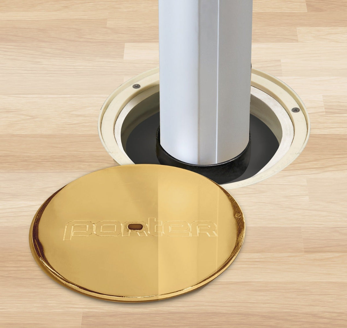 Porter Athletic Floor Sleeves With Round Cover Plates 3-1/2" diameter, 8" Brass Cover
