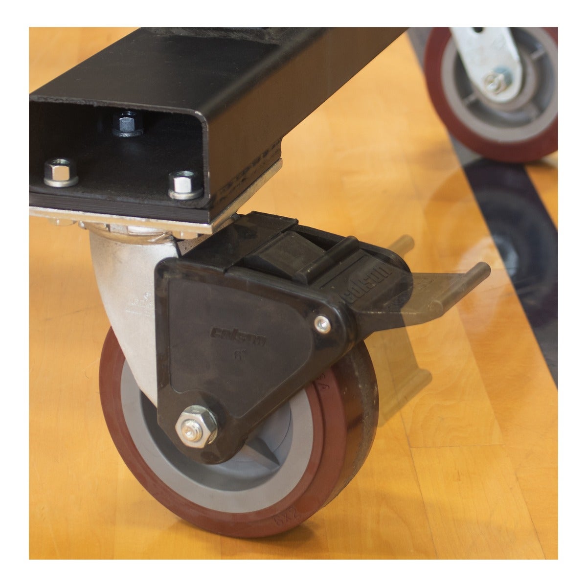 Porter Athletic Floor Cover Transport/Storage Cart Non-marking 6” diameter swivel casters can be locked in place