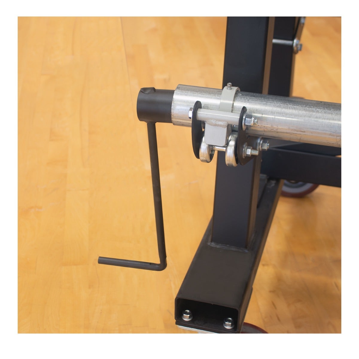 Porter Athletic Floor Cover Transport/Storage Cart Roll up the vinyl covers with the standard hand crank