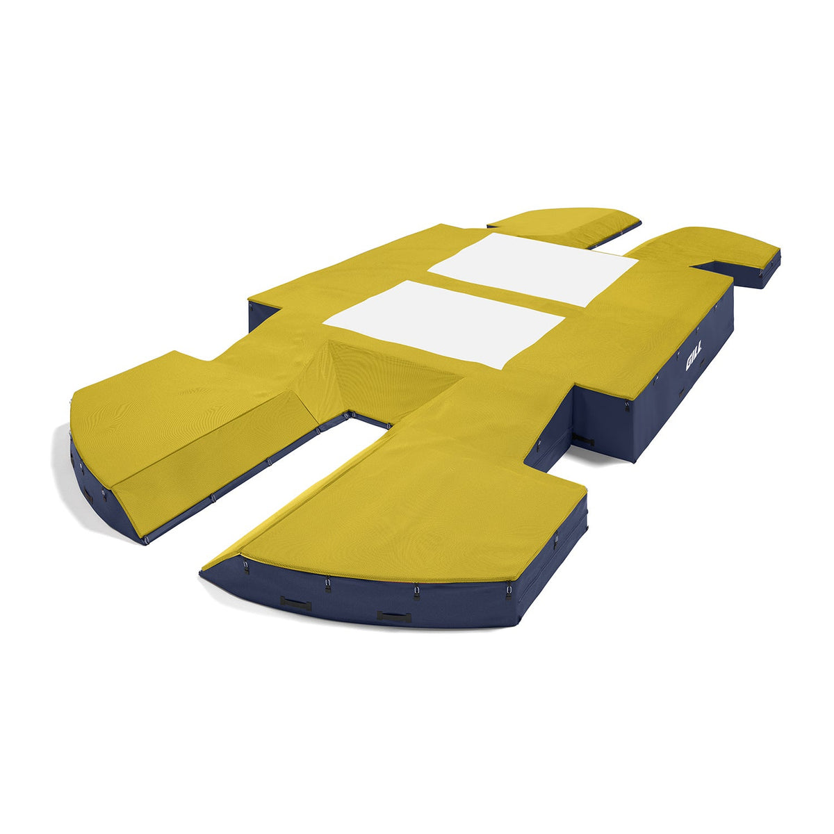 Gill Athletics AGX M4 Double Front Pole Vault Landing System (21'6" X 44'2" X 32") Yellow Gold, Navy Blue