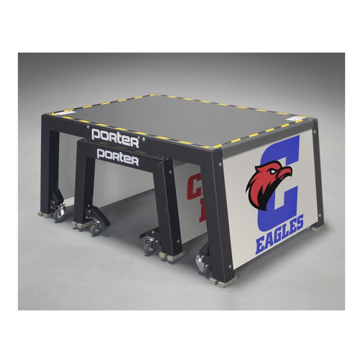 Porter Athletic Volleyball Coaches Stand Stands nest together for optimal storage space