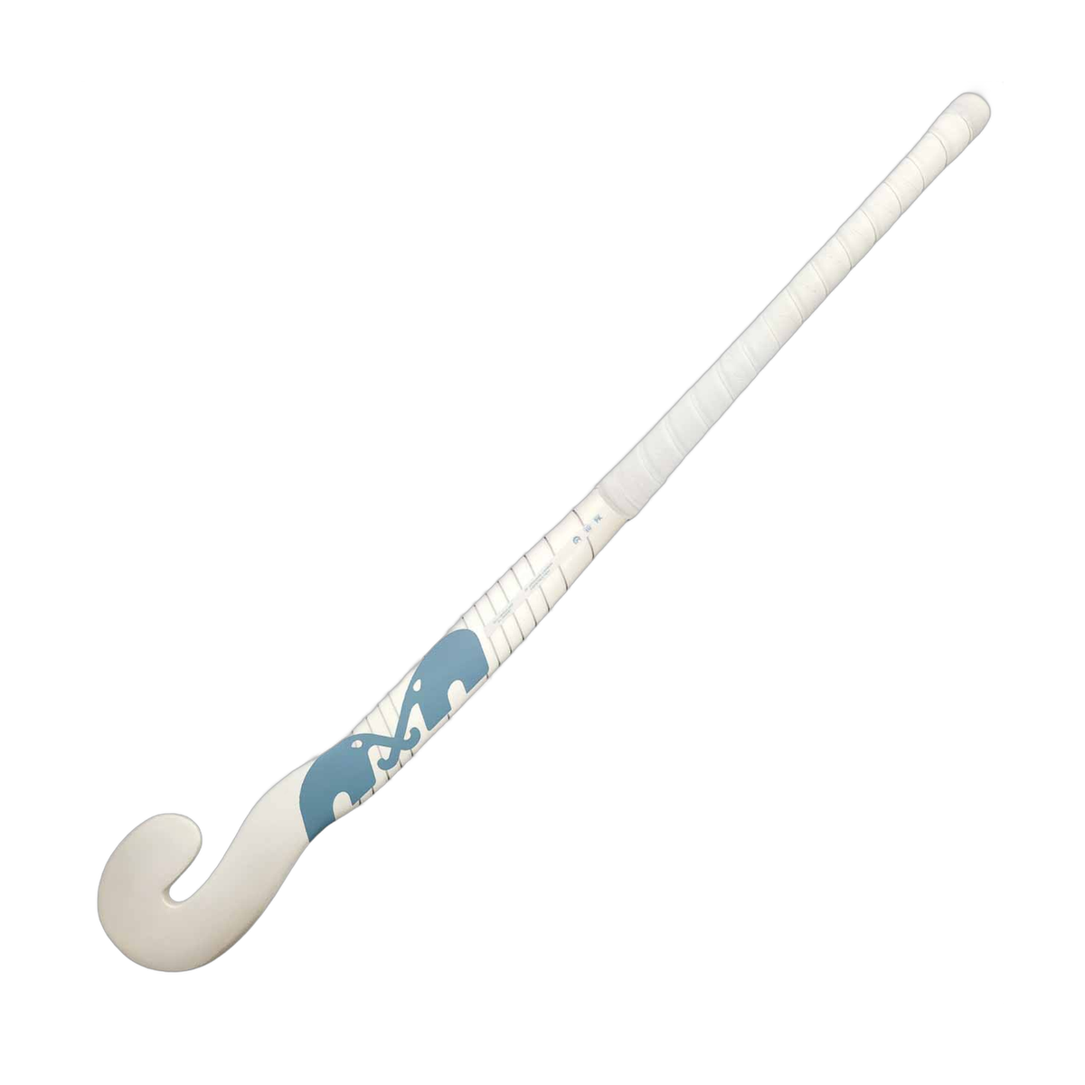 TK Goalie Curve field hockey stick in white with light blue graphic accents