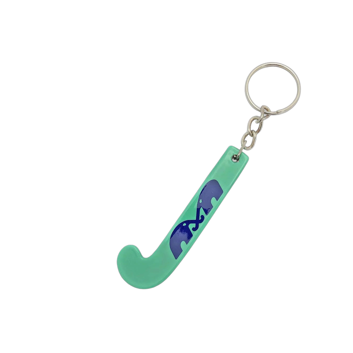 TK field hockey stick keychain with miniature stick shape and metal key ring