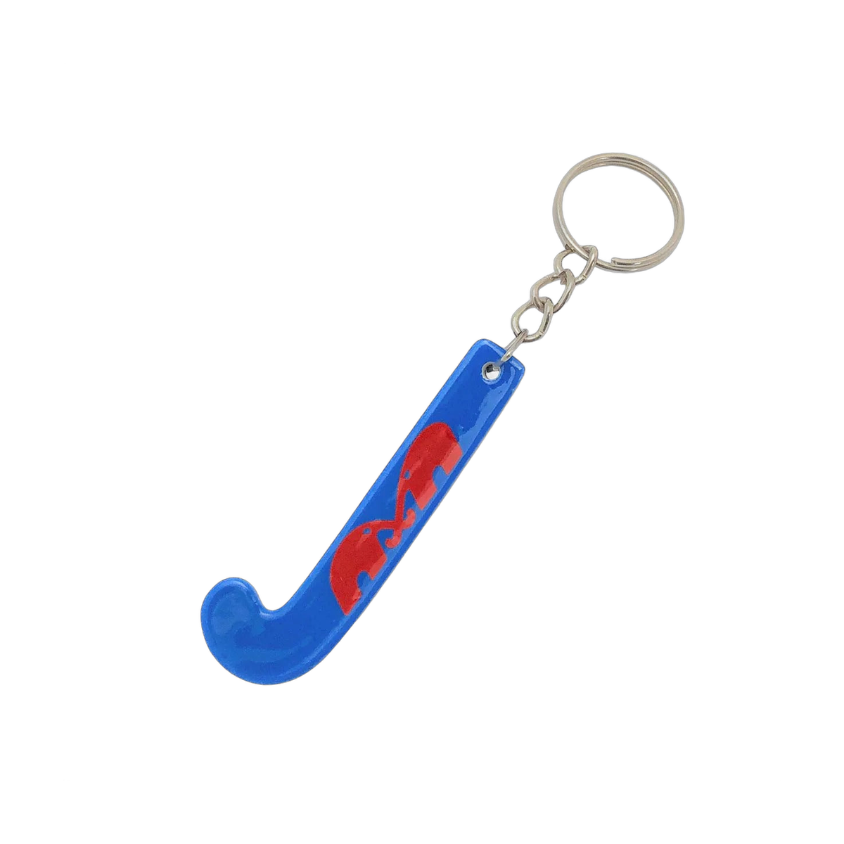 TK field hockey stick keychain with miniature stick shape and metal key ring