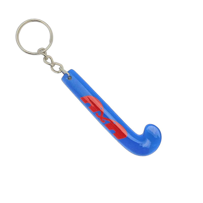 TK field hockey stick keychain with miniature stick shape and metal key ring