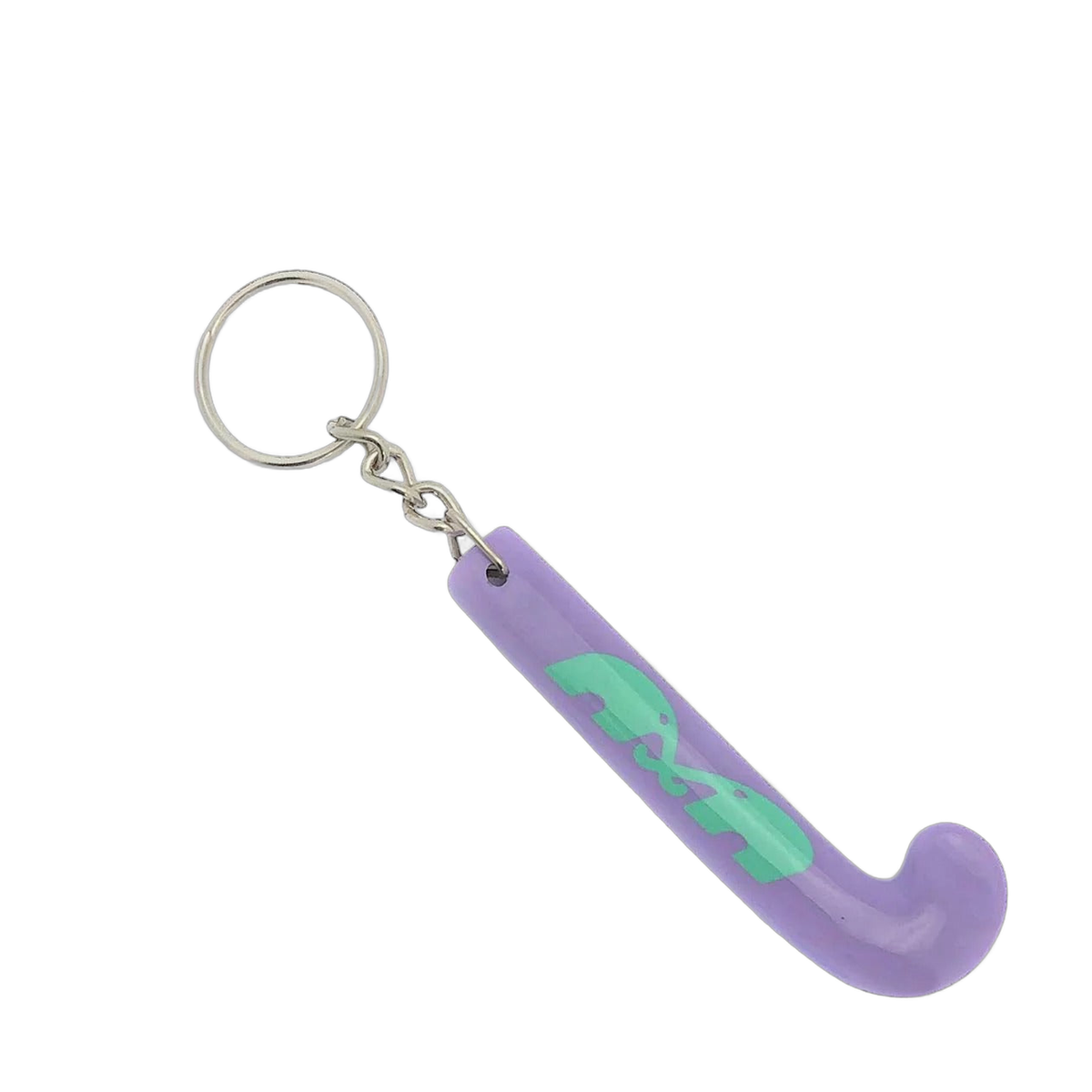 TK field hockey stick keychain with miniature stick shape and metal key ring