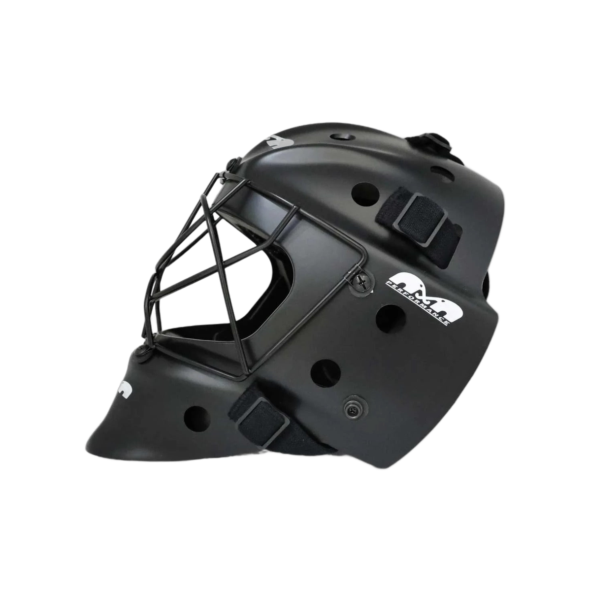 TK Performance field hockey goalkeeping helmet with full face cage, ventilated shell, and adjustable straps for secure protection