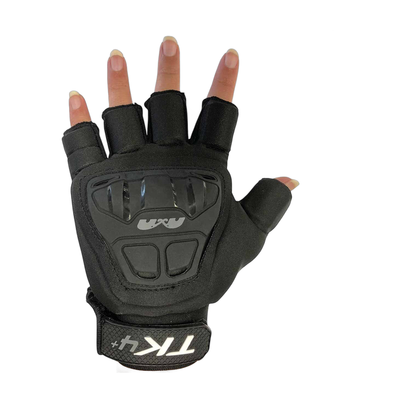 TK4 field hockey glove for left hand with hard-shell backhand protection and open finger design
