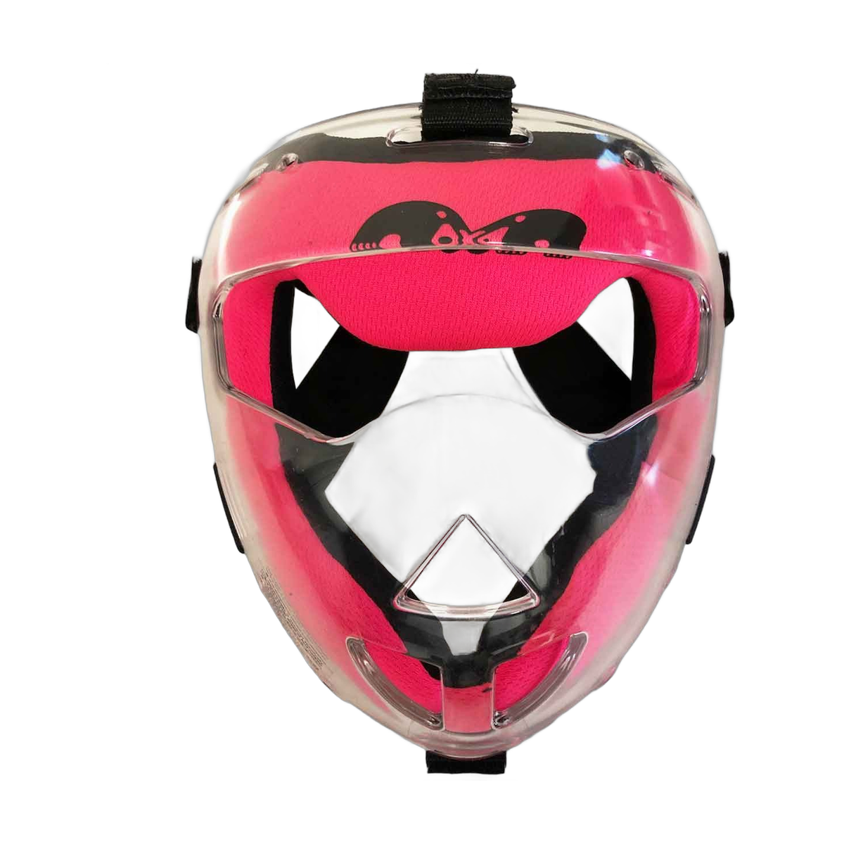 TK3 field hockey player face mask with clear outer shell, orange padded interior, and adjustable straps for protective wear during play