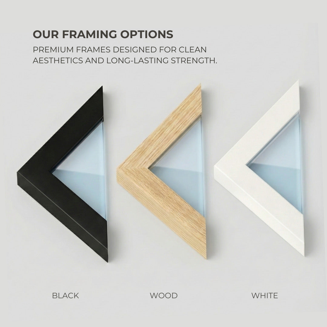 Golf Course Prints framing options in black, wood and white