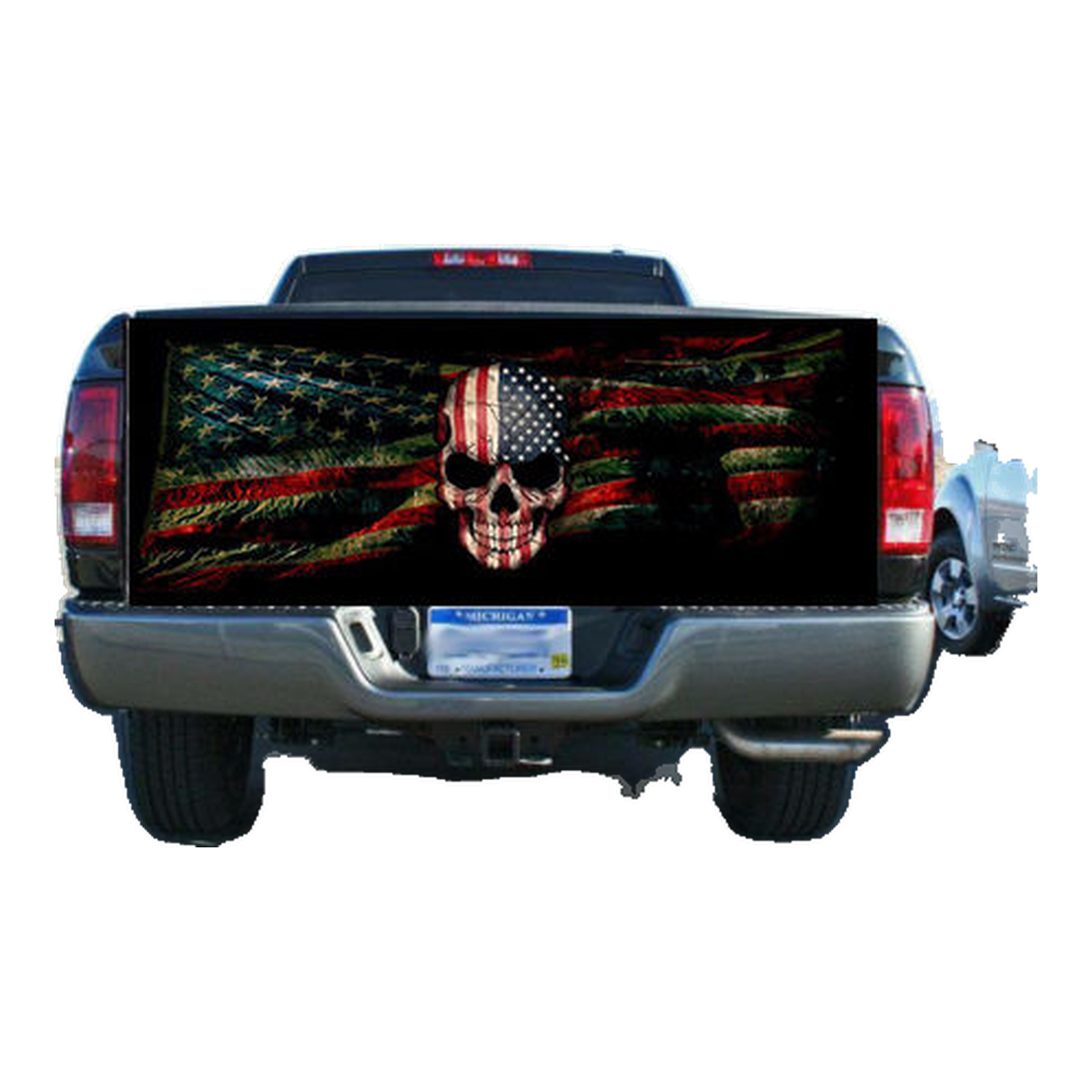 Grunge American Flag and Skull Rear Tailgate Wrap Vinyl Graphic Decal Sticker product photo
