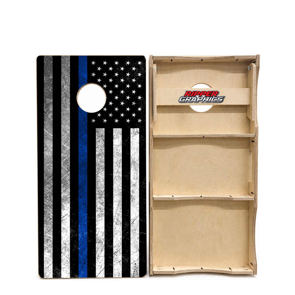 Grunge Blue Lives Flag Cornhole Design product photo