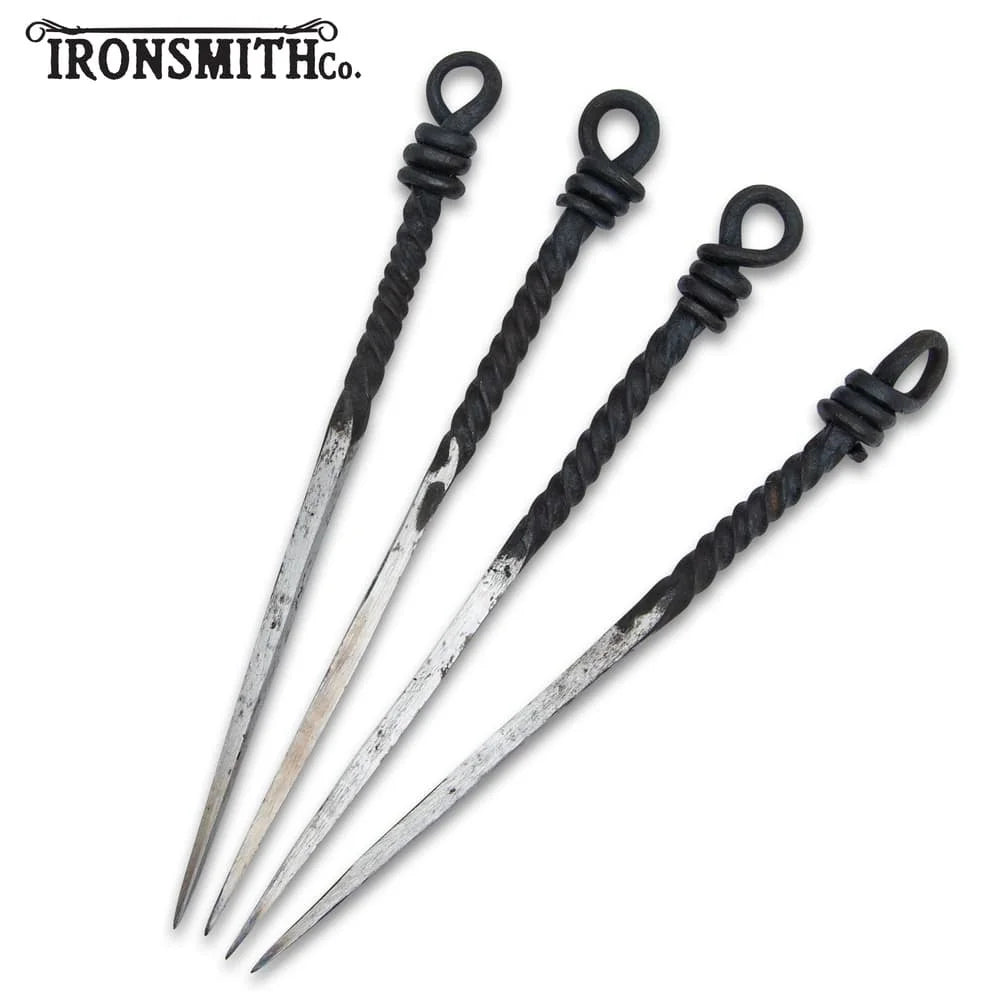 Hand-Forged Medieval Eating Skewers Set of 4 - 7" Steel