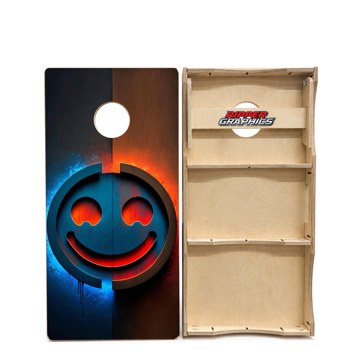Happy Wooden Face Cornhole Design product photo