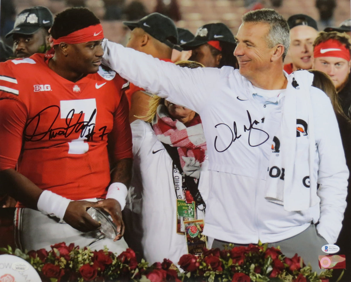Dwayne Haskins and Urban Meyer Autographed Ohio State Buckeyes 16x20 Photo Beckett Authenticated