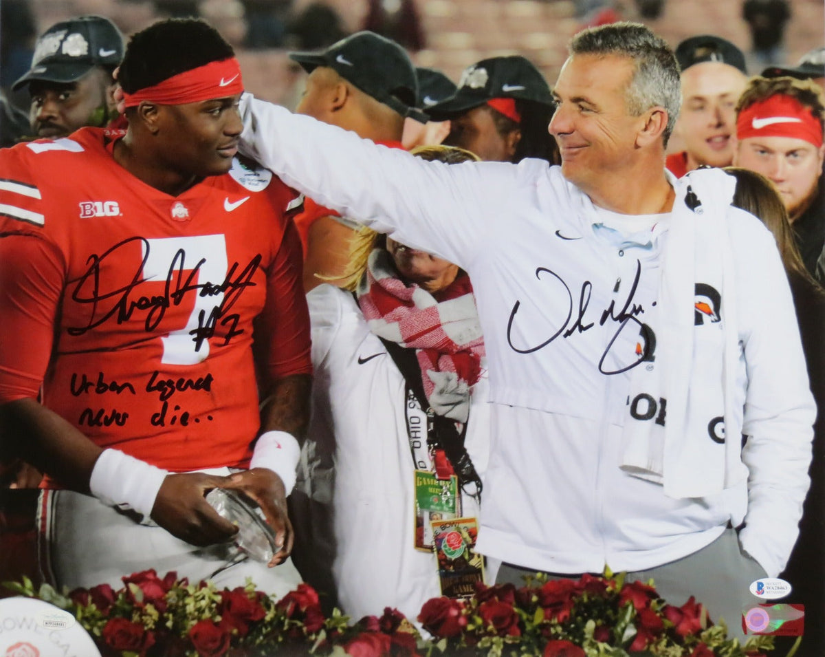 Dwayne Haskins and Urban Meyer Autographed Ohio State Buckeyes 16x20 Photo W/Urban Legends never Die Beckett Authenticated