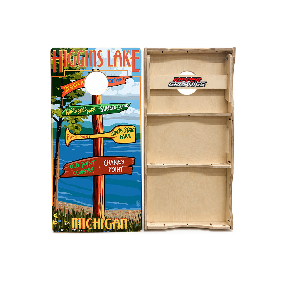 Higgins Lake Michigan Cornhole Design product photo
