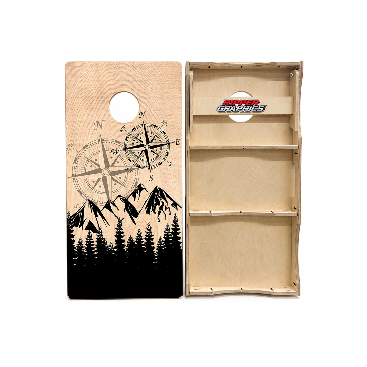 Hiking Camping Compass Cornhole Design product photo