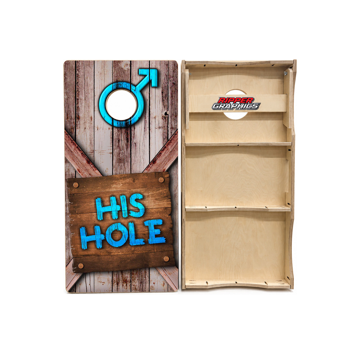 His Hole Her Hole Barnwood Cornhole Design product photo