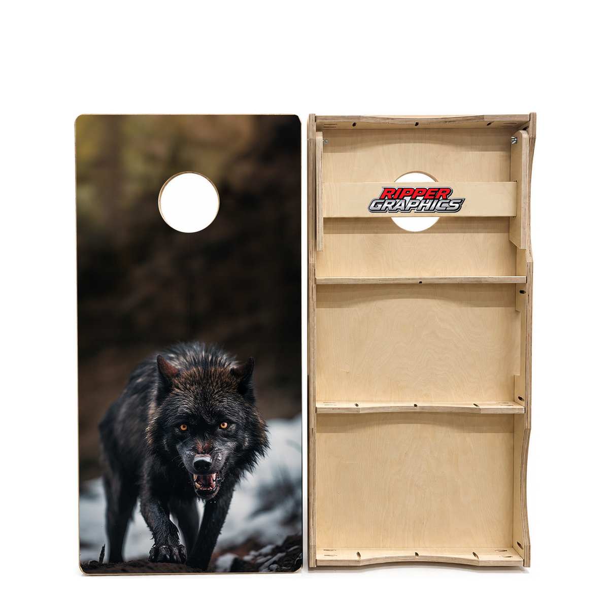 Hungry Black Wolf Cornhole Design product photo