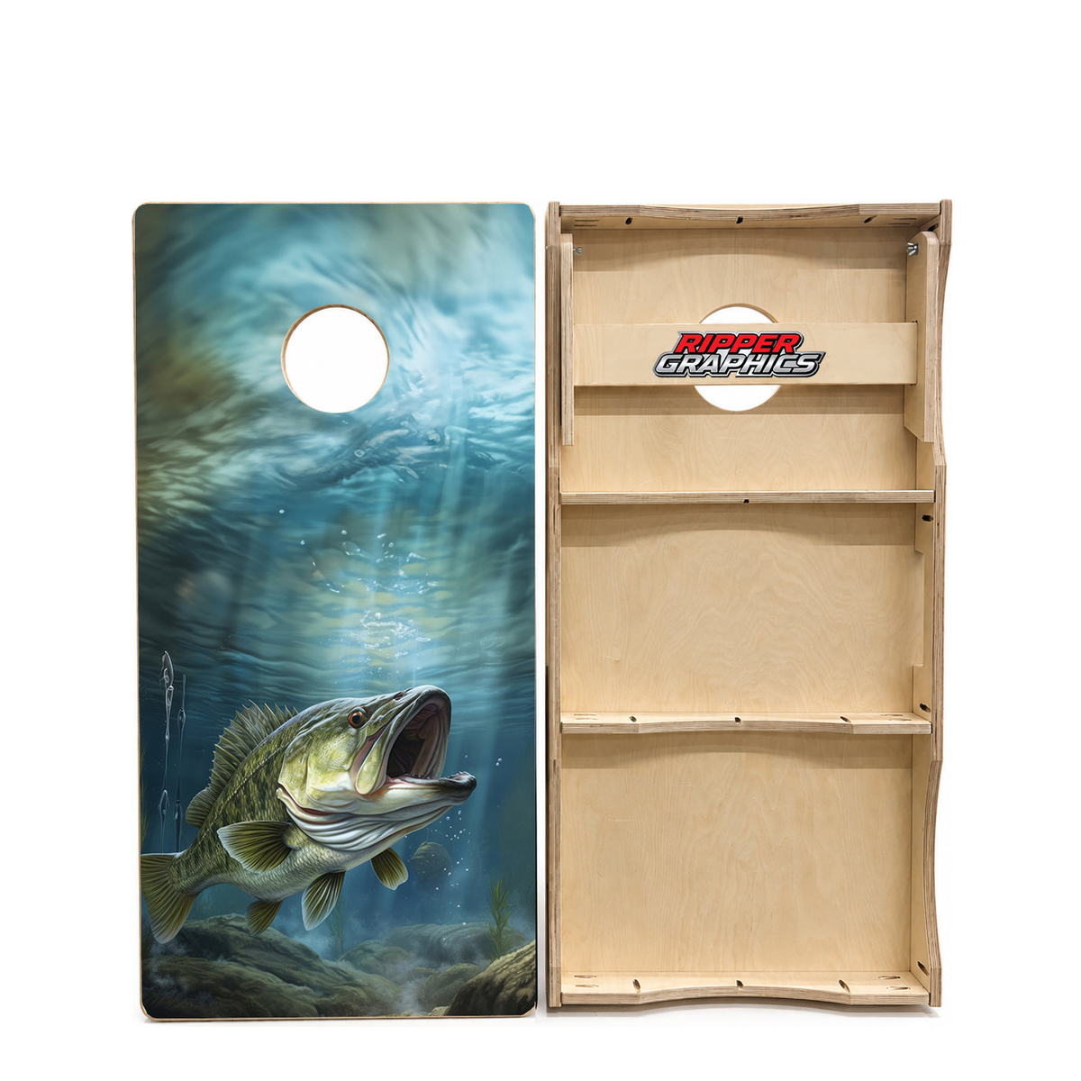 Hungry Large Mouth Bass Cornhole Design product photo
