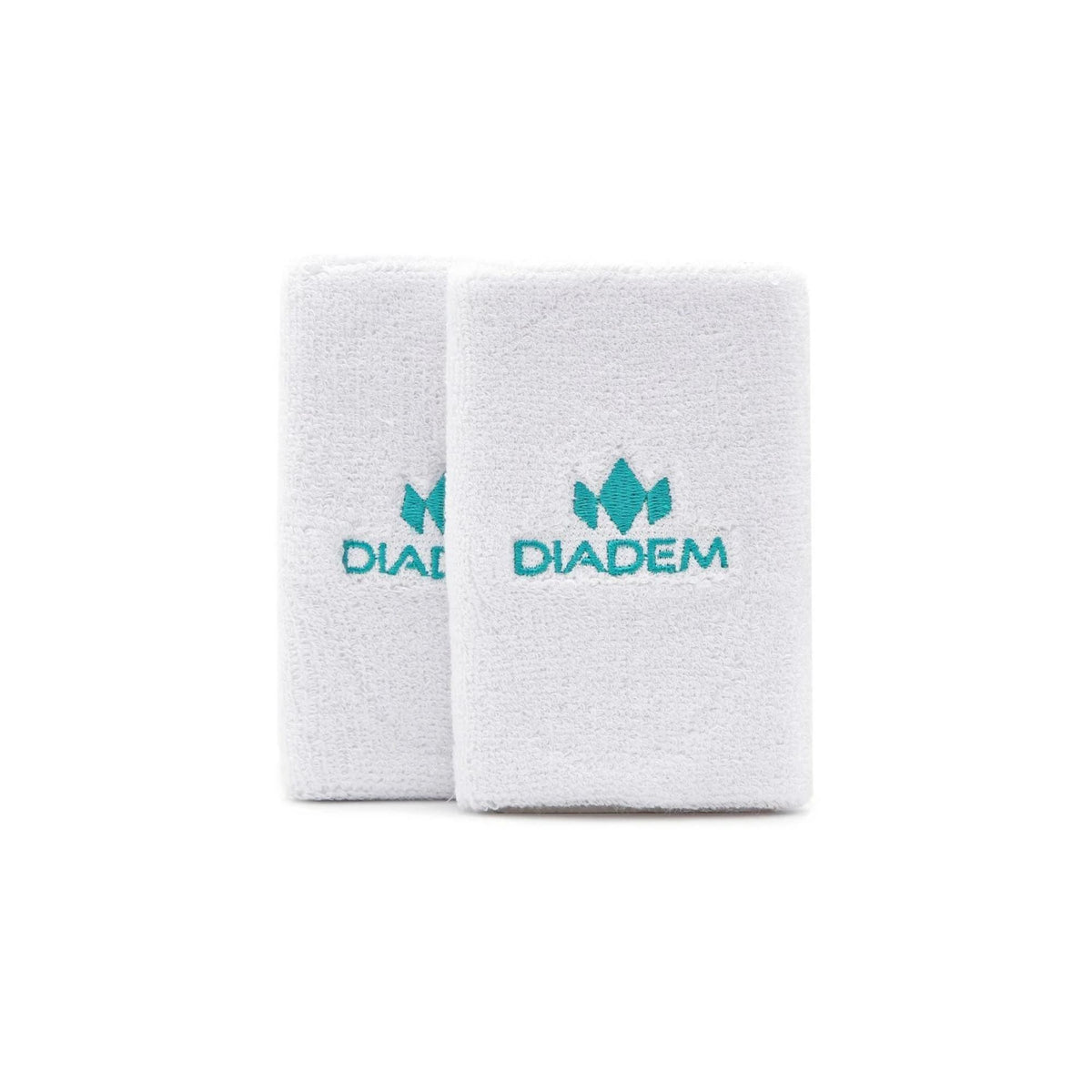Pair of soft wristbands with embroidered logo, designed to absorb sweat during sports and athletic activities.