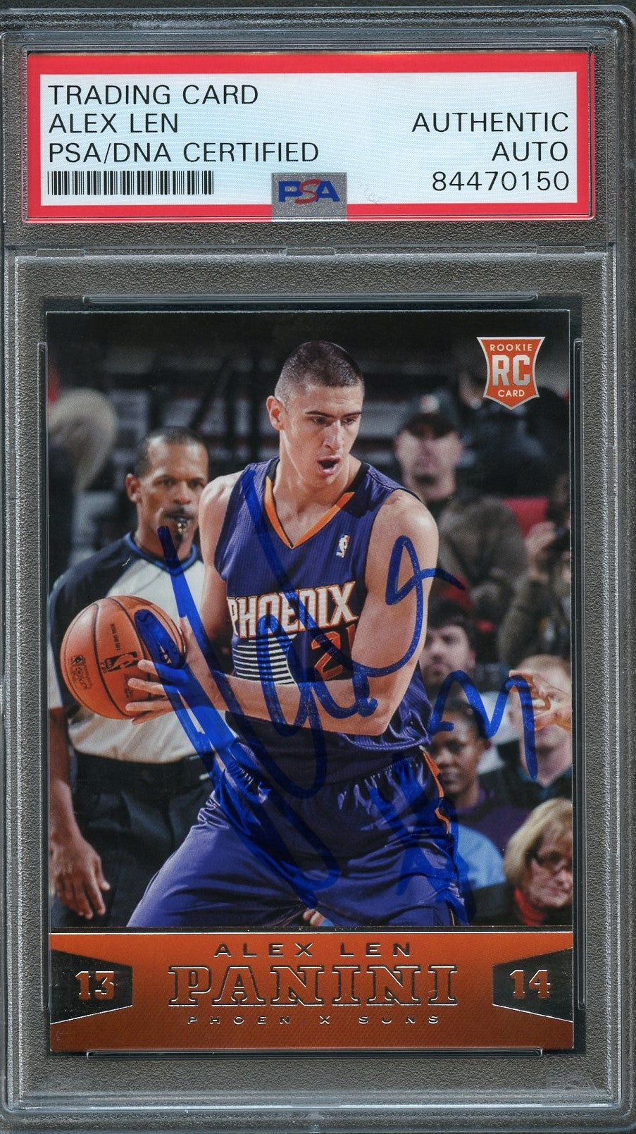 Front of Alex Len Panini #177 signed card in PSA/DNA holder
