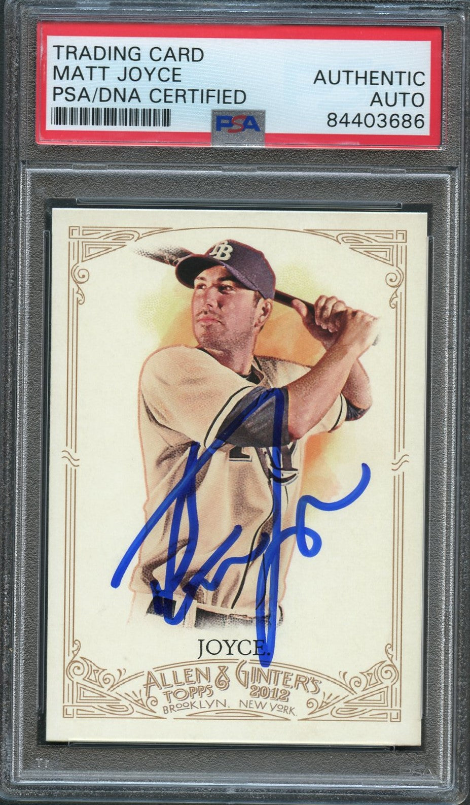 Front of Matt Joyce Allen & Ginter #83 signed card in PSA/DNA holder