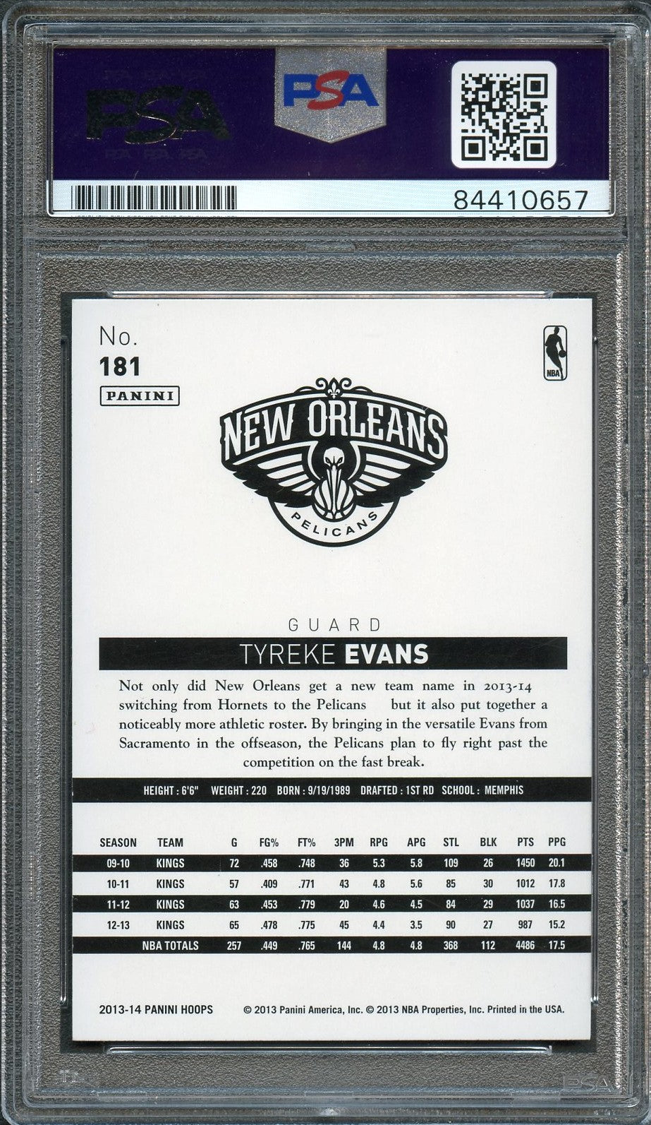 Back of Tyreke Evans NBA Hoops #181 card in PSA/DNA holder