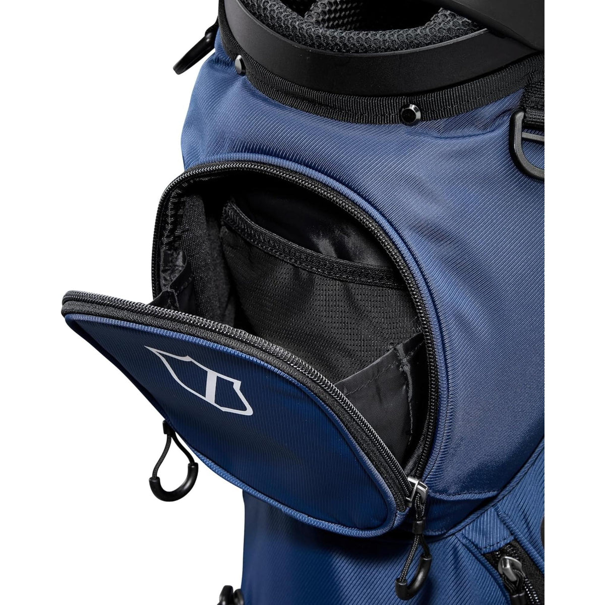 Wilson Golf Talus stand golf bag, multiple zippered pockets, built-in stand legs, and top carry handle, displayed on a white background.