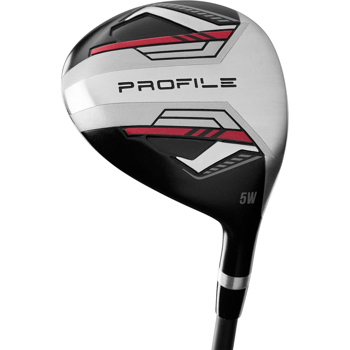 Wilson Golf Teen Profile complete golf club set with stand bag in black and gray with red accents, featuring multiple clubs and built-in stand legs, shown on a white background.